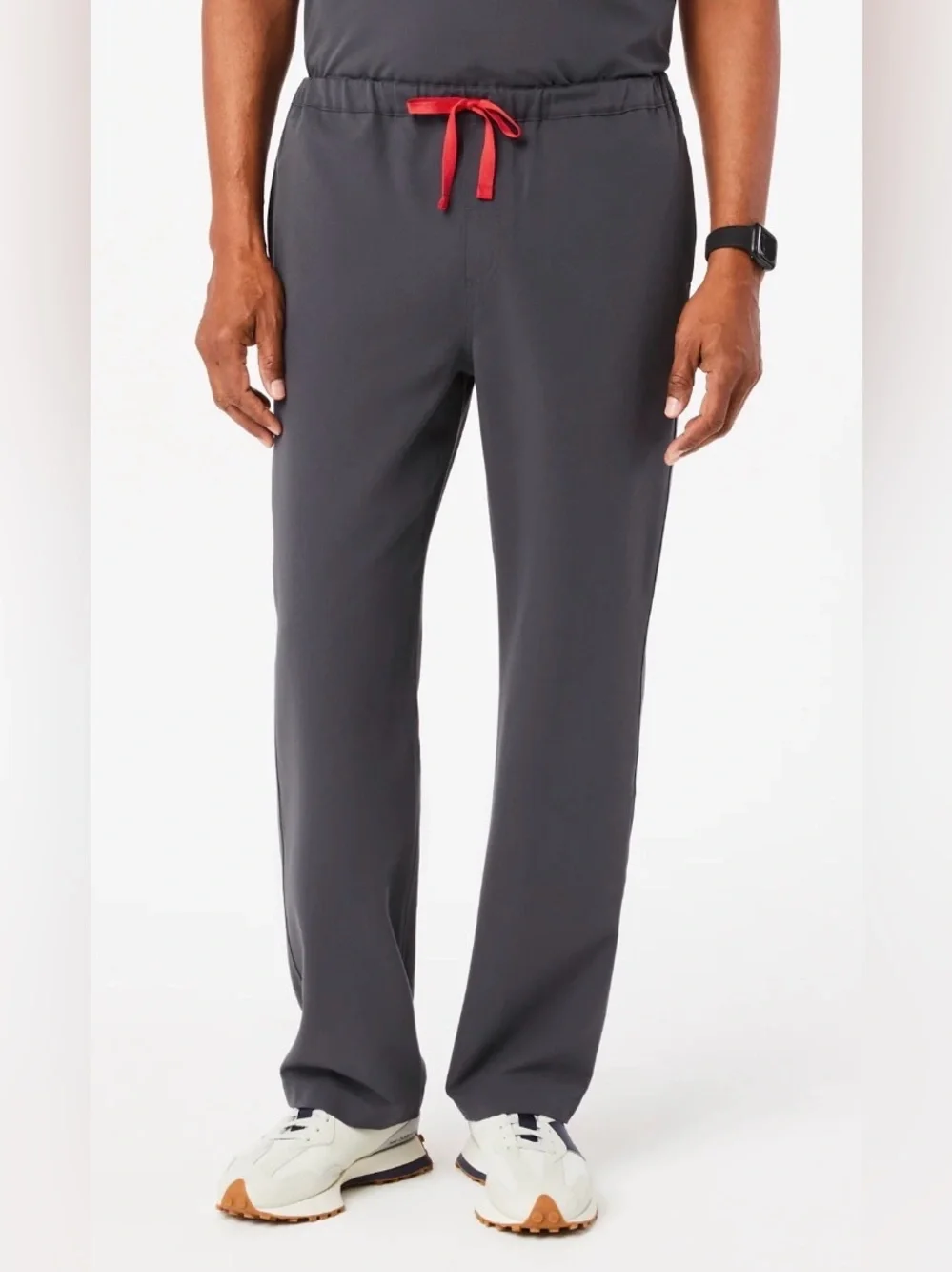 Figs Pisco Men’s Straight Leg Scrub Pants Charcoal Gray Red Drawstring Large